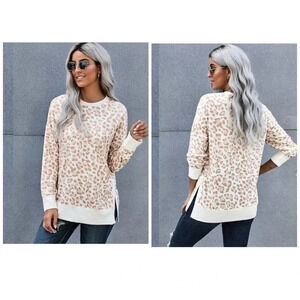 🆕 Lucky 🍀 Brand Hacci Leopard Sweatshirt Grey S🆕